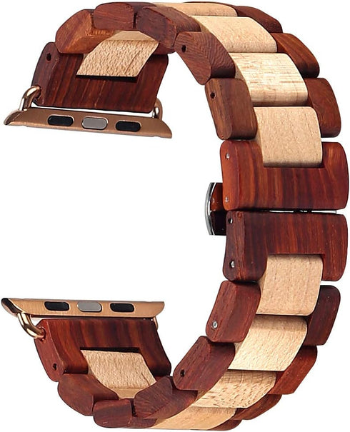Wooden Watch Band Compatible with Apple Watch, Natural Hardwood Watch Strap Thickened Wrist Bracelet for iWatch Series 8,7, 6, 5, 4, 3, 2, 1, Spor...