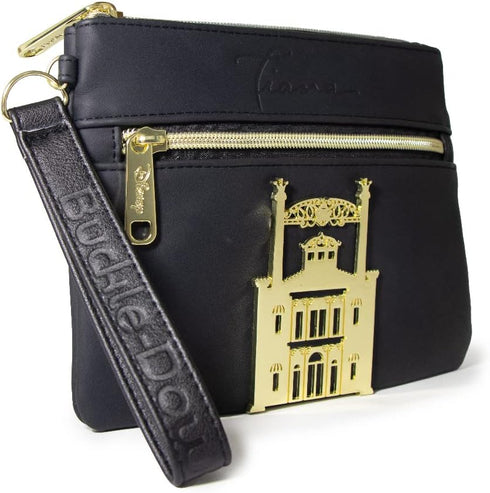 Buckle Down Disney Wallet, Double Pocket Wristlet, Script Debossed, Castle Emblem Rose Gold, Black, Vegan Leather, The Princess & The Frog Tiana...