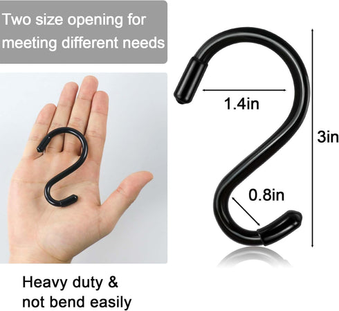 3 Inch 12 Pack Small S Hooks,Heavy Duty S Hooks for Hanging Plants,Vinyl Coated Non Slip S Hooks ,Black S Hooks Pot Rack Closet Hooks for Hanging ...