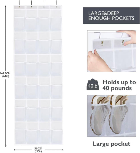 ManGotree Over the Door Shoe Organizer with 24 Large Mesh Pockets, Behind Door Hanging Shoe Storage for Closet, Shoe Rack Holder for Sneakers, Sli...