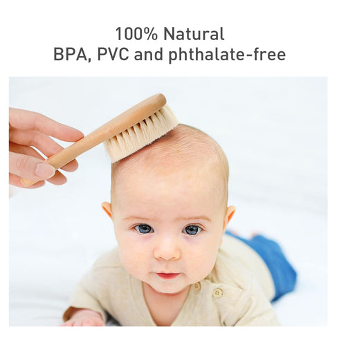 haakaa Wooden Baby Hair Brush for Newborns and Toddlers Baby Brush Natural Soft Goat Bristles Hairbrush, Ideal for Cradle Cap, Perfect Baby Regist...