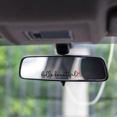 3pcs Hello Beautiful Rear View Mirror Decals, Rearview Mirror Stickers with Heart Positive Affirmation Car Mirror Stickers for Vanity Water Bottle...