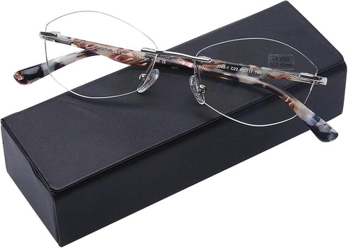AQWANO Rimless Computer Reading Glasses Women Fashion Designer Blue Light Blocking with UV400 Protect Clear Lens Pattern Frame Ladies Readers,3.5...
