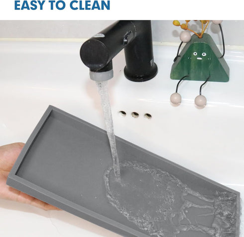 Bloss Silicone Tray Set for Bathroom/Kitchen - 15.7" Bathroom Soap Dispenser Tray and Soap Holder, Silicone Vanity Trays Countertop Organizer for ...