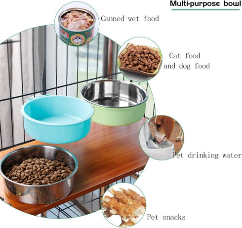 Pet Hanging Bowl 2-in-1 Removable Stainless Steel Food Hanging Bowl for Puppy/Cat, Andiker Pet Bowl Hanging Cage Large Water Food Feeder for Dogs ...