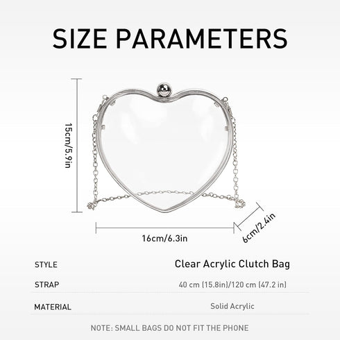 Acrylic Heart Clutch Bag Mini Clear Evening Handbag with Detechable Chain for Women...