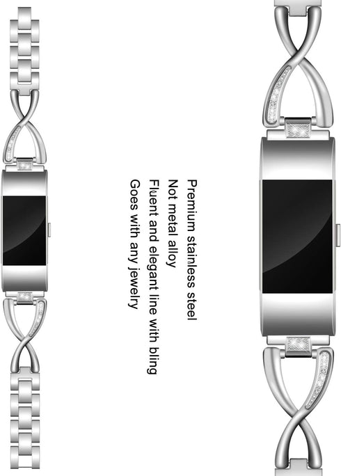 Bands Compatible with Fitbit Charge 2, Metal Bands with Rhinestone Bling Replacement Bractlet Women Silver Rose Gold Black...