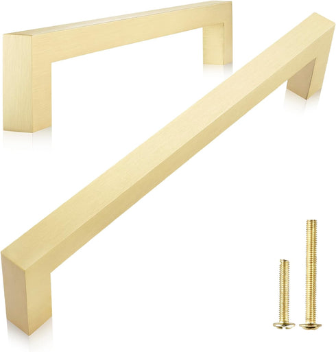 QOGRISUN 2-Pack Solid Brass Cabinet Pulls, Gold Square Drawer Handles, 3-inch Hole Center Kitchen Hardware for Dresser, Cupboard, Brushed Brass Fi...
