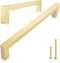 QOGRISUN 2-Pack Solid Brass Cabinet Pulls, Gold Square Drawer Handles, 3-inch Hole Center Kitchen Hardware for Dresser, Cupboard, Brushed Brass Fi...