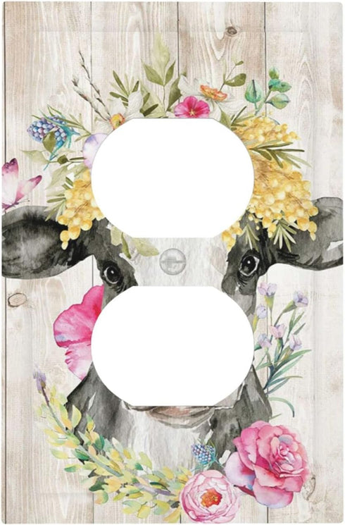 Funny Cow Rustic Farmhouse Animal Cattle Single Duplex Light Switch Cover Outlet Covers Wall Plate Decorative Receptacle Switchplate Electrical Fa...