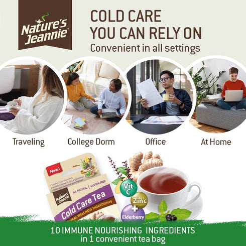 Nature's Jeannie Cold Care Tea - Peppermint Herb Flavor - 9 Tea Bags - Soothes Cold Discomforts with Zinc, Vitamin C, Elderberry, & Traditional Na...
