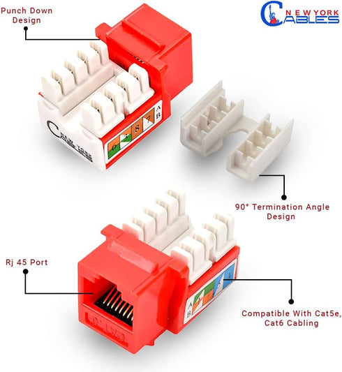 NewYork Cables cat 6 Keystone Jack 90 Degree Punchdown Ethernet Wall Jack for Patch Panels Wall Plates...