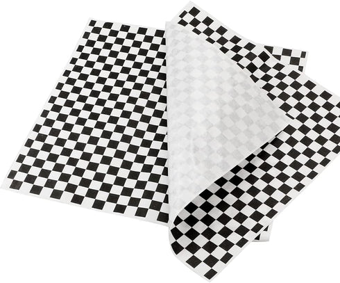 100 Sheets Checkered Dry Waxed Deli Paper Sheets, Paper Liners for Plastic Food Basket, Wrapping Bread and Sandwiches (Black)...
