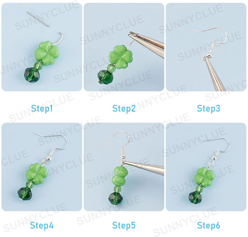 SUNNYCLUE 1 Box DIY 10 Pairs St Patrick's Day Earring Making Kit Green Theme Earrings Four-Leaf C Shamrock Peandant Charms Crystal Beads for Earri...