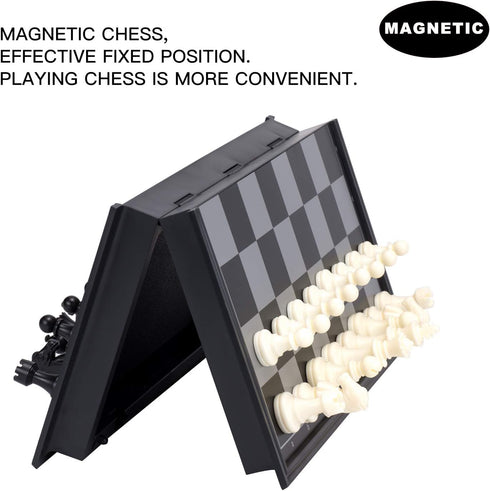 AMEROUS 10 Inches Magnetic Travel Chess Set with Folding Chess Board - 2 Extra Queens - Storage Bag for Pieces - Instructions for Beginner, Kids a...