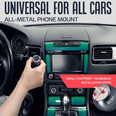 Universal Car Phone Mount Magnetic - All-Metal iPhone Car Mount for Any Smartphone or GPS - Truly One-Handed Cell Phone Holder for Car Dashboard...