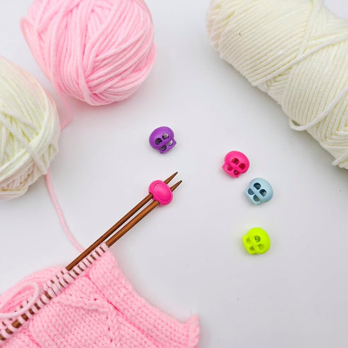 MAGNEECH 8 Pcs Colorful Knitting Needle Stoppers, Double Hole Needle Point Protectors, Knitting Stitch Stoppers, Needle Caps and Huggers - Essenti...