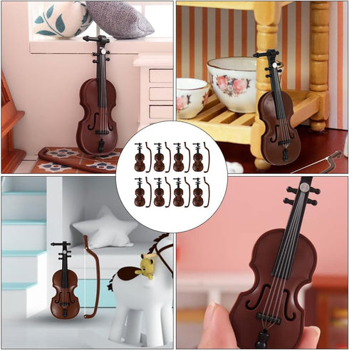 8Pcs 1: 12 Dollhouse Violin Miniature Mini Musical Instrument Collection Mini Figurine Ornaments for Doll House Musical Room...