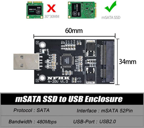 xiwai Mini PCI-E mSATA to USB 2.0 External SSD PCBA Conveter Adapter Pen Driver Card Without Case...