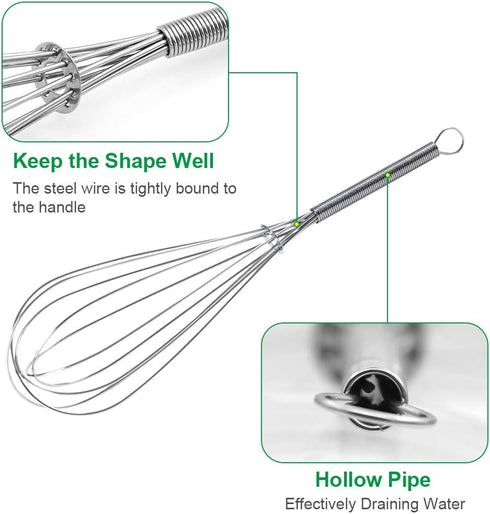 Whisks for Cooking Set, Stainless Steel Wisker for Baking, Blending, Rust-Proof Balloon Wire Whisker Egg Whisk Hand Mixers (8 in + 12 in, 2)...