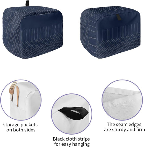 Navy Blue White Geometric Toaster Cover 4 Slice, Large Kitchen Appliance Covers, Modern Herringbone Abstract Art Toaster Oven Cover with Loop, Bre...