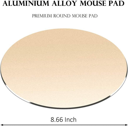 ProElife Premium Aluminum Metal Mouse Pad Mice Mat 8.66 inch (Round, Champagne Gold)...