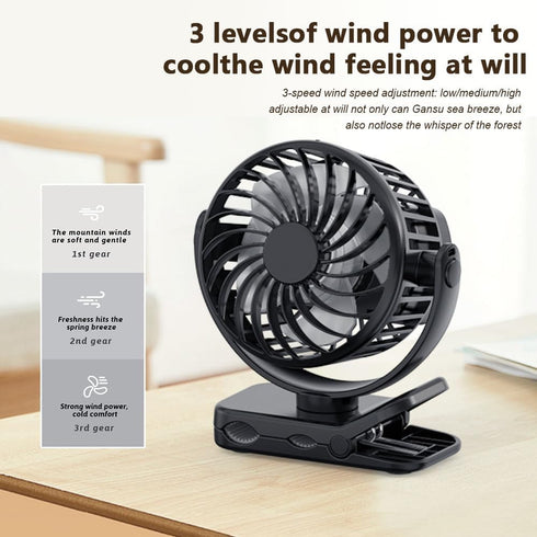 Portable Mini Clip On Fan,Desk Fan,Neck Fan,2.8 Inch Rechargeable,720 degree Rotate,3 Speed Quiet Mini Clip Fan,Small Clip on Fan Ideal For Outdoo...