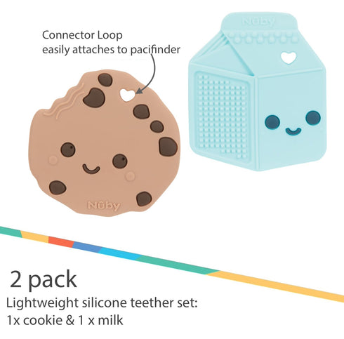 Nuby All Silicone Chocolate Chip Cookie & Milk Carton Teether – 2 Pack, 3+ Months...