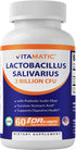 Vitamatic Lactobacillus Salivarius 2 Billion per DR Capsule - 60 Count - Digestive Support - Made with Prebiotic Inulin Fiber (1 Bottle)...