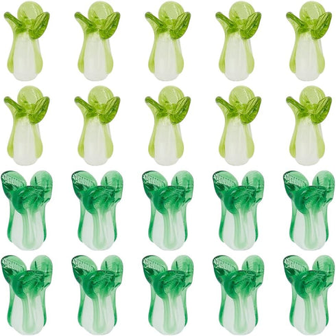 SUNNYCLUE 1 Box 40Pcs Lampwork Glass Beads Fengshui Beads Chinese Cabbage Green Vegetable Handmade Lampwork Beads Bulk Fortune Wealth New Year Goo...