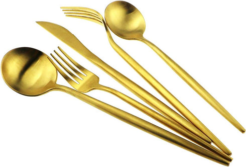 Matte Gold Silverware Set,Gugrida 5-Piece 18/10 Stainless Steel Satin Finish Flatware Set,Kitchen Utensil Set,Tableware Travel Cutlery Set for Cam...