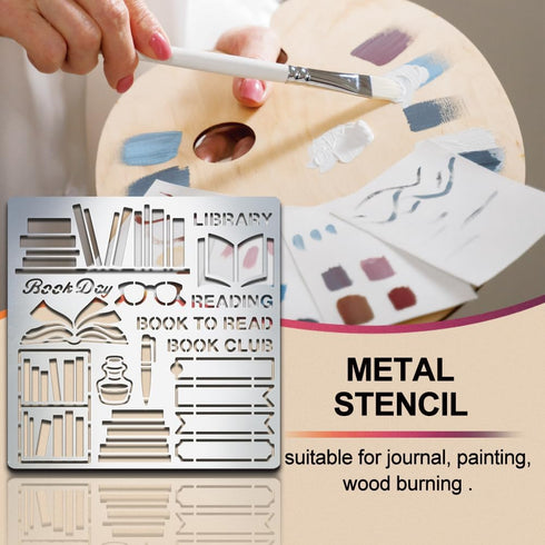 Book Metal Stencil Book Metal Journal Stencils LIBRARY READING BOOK to READ BOOK CLUB 6×6inch DIY Template for Diary Scrapbooking Card...