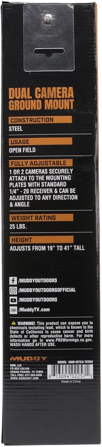 Muddy Dual Camera Durable Steel Fully Adjustable Portable Easy-to-Install Hunting Outdoor Ground Mount | Works on Cameras with 1/4" - 20 Receiver...