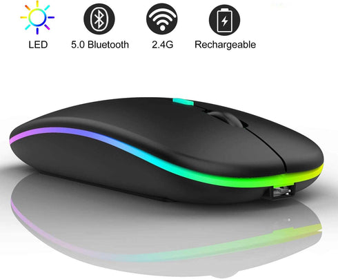 COO LED Slim Mouse with 3 Adjustable DPI, Dual Mode(Bluetooth 5.1 and 2.4G Wireless) for iPad OS 13, MacBook, Laptop, Mac OS 10.10...