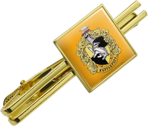 Harry Potter Hufflepuff Painted Crest Square Tie Bar Clip Clasp Tack Gold Color...