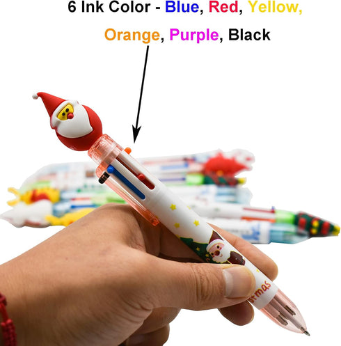 Maydahui 12PCS Christmas Multicolor Ballpoint Pen 6-in-1 Pens Retractable Priting Pen Snowman Reindeer Christmas Tree Santa Claus for Christmas Pa...
