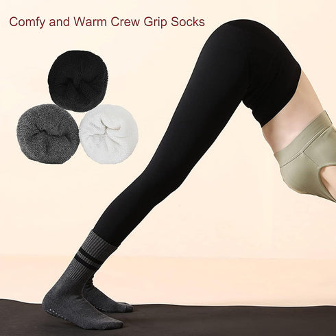 Yoga Socks with Grips for Women, Non Slip Grippy Socks for Yoga, Pilates, Barre, Dance | Ideal Cushioned Crew Socks...