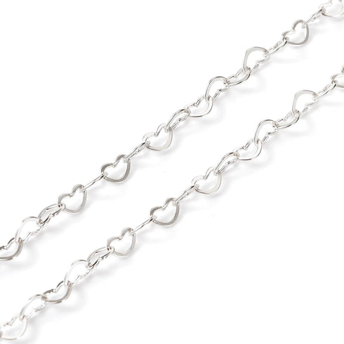 Pandahall 1M 925 Sterling Silver Heart Chains 3x4x0.5mm Soldered Silver Jewelry Chains Heart Shaped Link Chains for Permanent Jewelry Making with ...