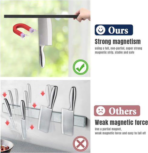 magnetic knife holder for wall—with 2 hooks, No Drilling 10 Inch black knife magnetic strip, Powerful knife magnet rack, include Adhesive Tape and...
