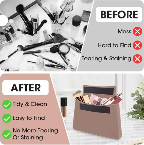 Silicone Makeup Bag Travel, Magnetic Large Toiletry Bag for Women Premium Travel Easy Carry Cosmetic Bags Soft for Makeup, Beauty Tools, Brushes S...
