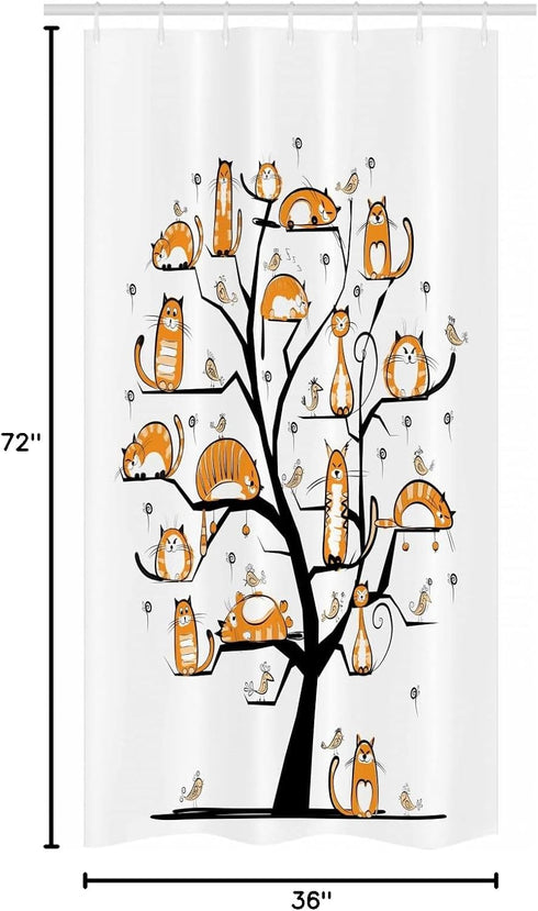 Ambesonne Cat Lover Stall Shower Curtain, Pet Family Tree Birds Crowd Fluffy Nature Purebred Humorous Funny Art, Fabric Bathroom Decor Set with Ho...