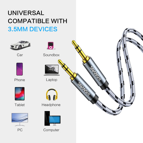 SNSNHI Aux Cord, Nylon Braided 3.5mm Audio Cable Aux Cable 1/8 Audio Cable 3.5mm Male to Male Aux Cord for Car,Headphones,Speaker,Soundbar -20FT...