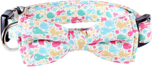 Easter Dog Collar with Bowtie Bunny Egg Holiday Adjustable Pet Collars with Metal Buckle for Dogs (Rabbit Eggs,Large)...