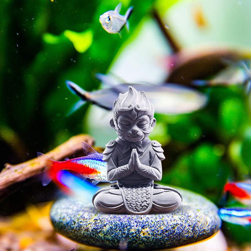 Aquarium Statue Monkey King Aquarium Decorations Asian Buddha Fish Decorations for Tank Collectible Figurines Sun Wukong Statue Solid Aquarium Dec...