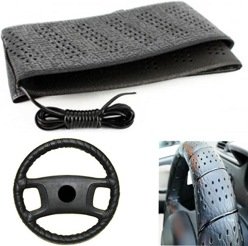 Generic Black Lace-On Steering Wheel Cover Grip Classic Stretch Accessory Auto Vehicle...