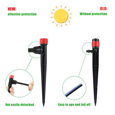 Drip Irrigation Emitters Adjustable 360 Degree Drip Emitters on 5" with Stake for 1/4" Drip Irrigation Tubing Irrigation Drippers for Garden Water...
