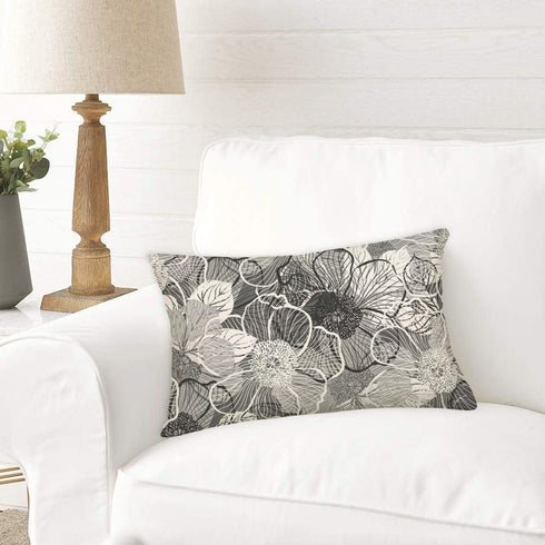 Gray Abstract Floral Throw Pillow Covers 12x20 In Black White Gray Flowers Lumbar Pillow Covers Abstract Modern Farmhouse Pillowcases Home Decor f...