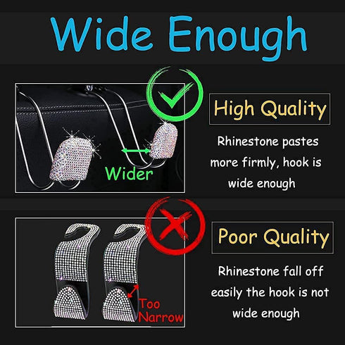 Universal Bling Car Seat Back Hook Headrest Hook Rhinestone Car Purse Accessories Metal Stainless Steel Hook Cute Car Seat Back Storage Hook for C...