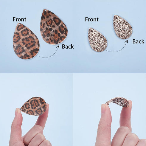 SUNNYCLUE 66Pcs DIY Make 6 Pairs Faux Leather Charms Double Layered Teardrop Drop Charm Dangle Bohemian Earring Making Starter Kit Leopard Print B...