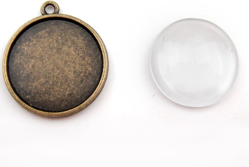 ALL in ONE 10pcs Double Side Cabochon Frame Setting Tray Pendant with 20pcs Clear Glass Dome Tile for DIY Jewelry Making (20MM)...